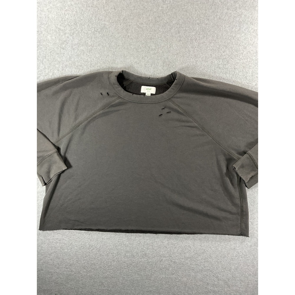 Aerie Distressed Cropped XL Faded Black Raw Hem Raglan Oversized Crew 1007